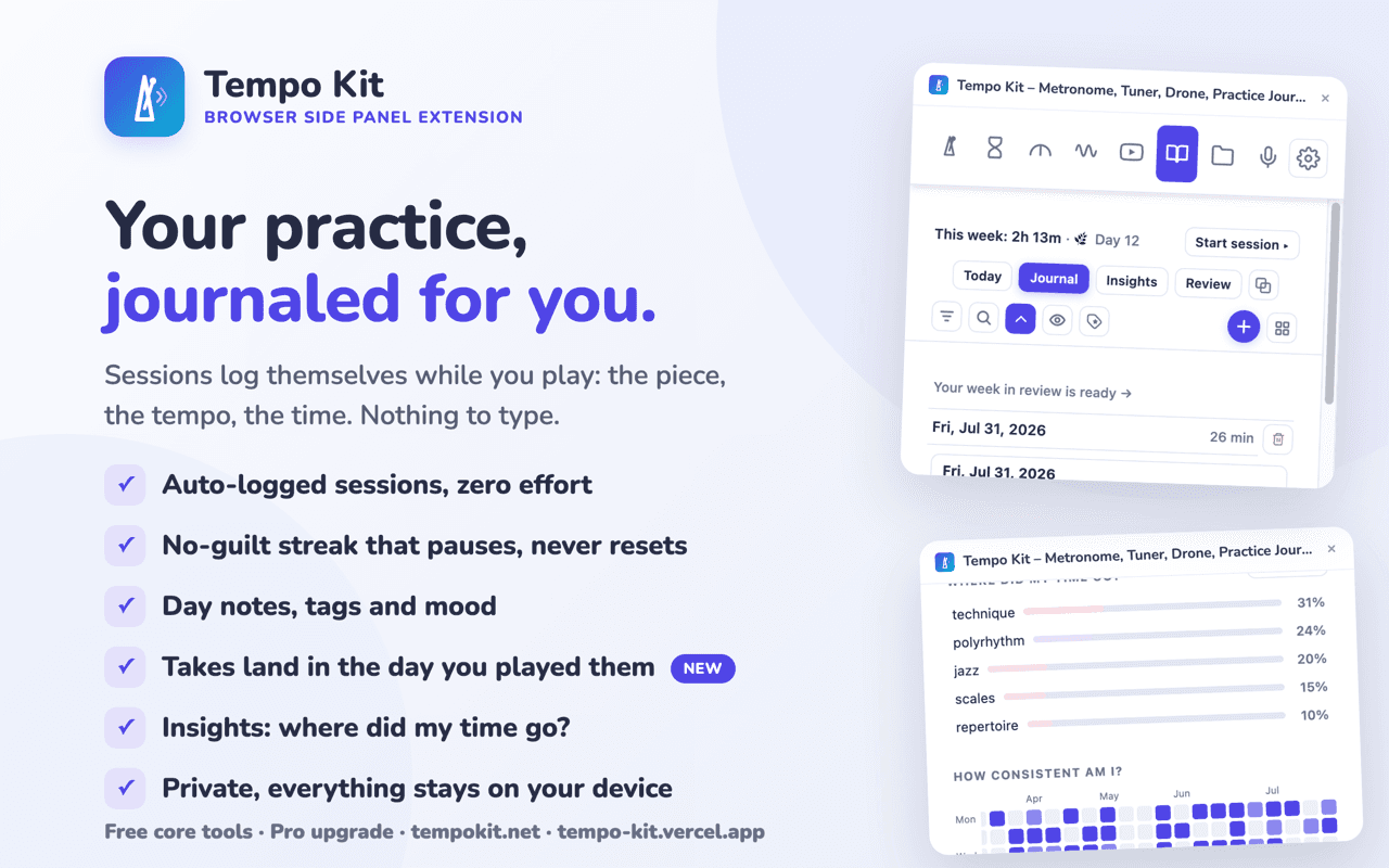 Screenshot: practice journal