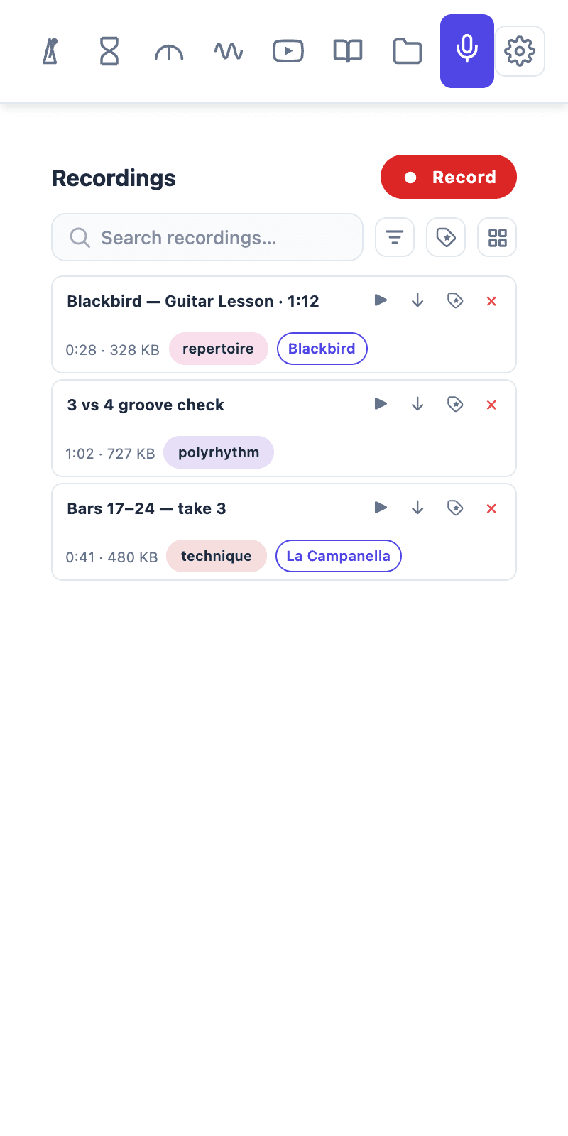 Practice recordings