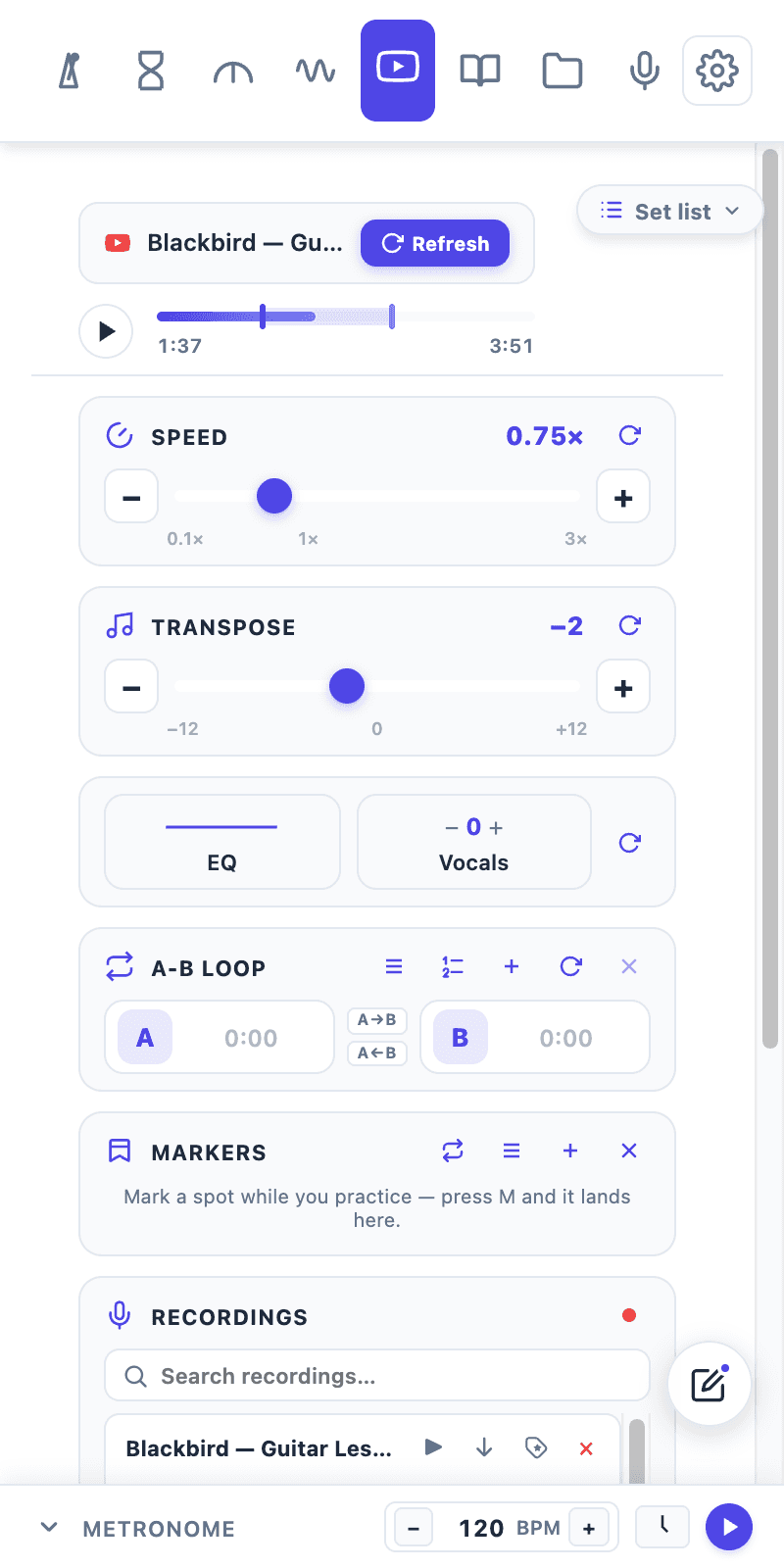 Video practice controls
